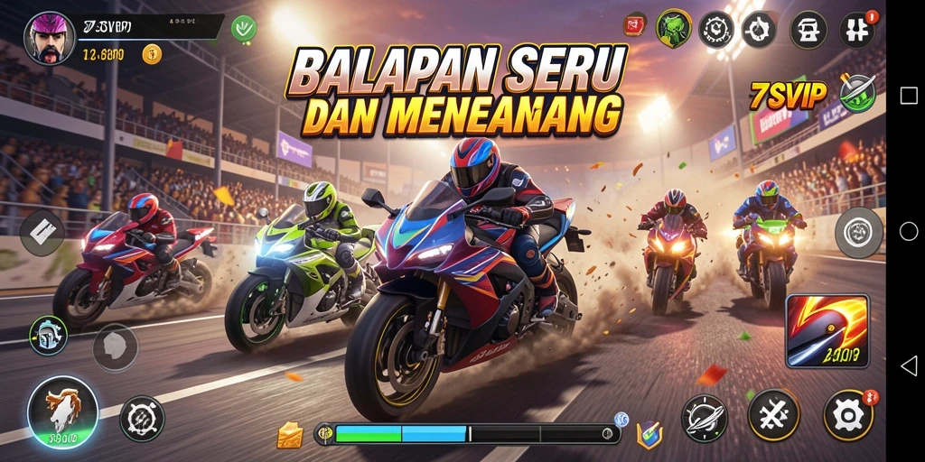 Tampilan gameplay balapan yang mendebarkan di 7SVIP.