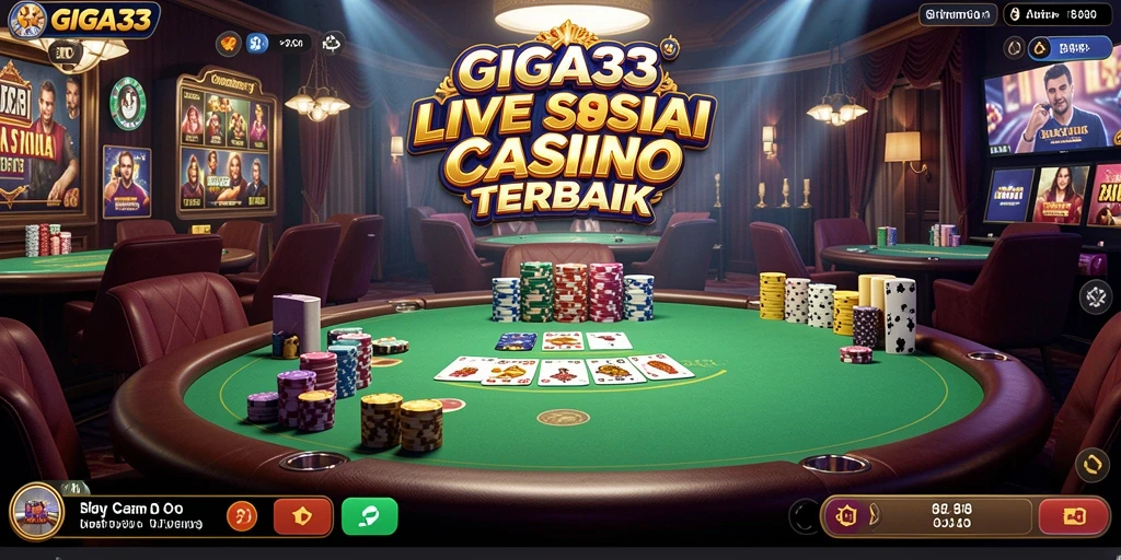 Tampilan antarmuka GIGA33 dengan dealer langsung dan permainan seru.