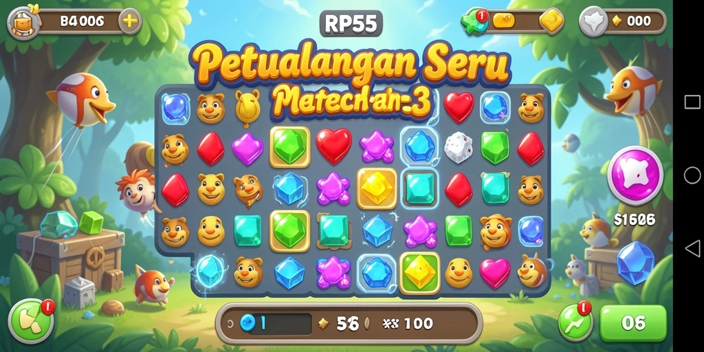 Tampilan gameplay Match-3 yang seru dan berwarna-warni.