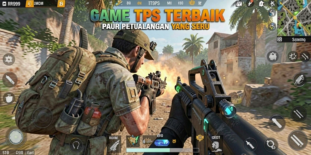 Screenshot utama RR999 menunjukkan aksi seru dalam pertempuran TPS.
