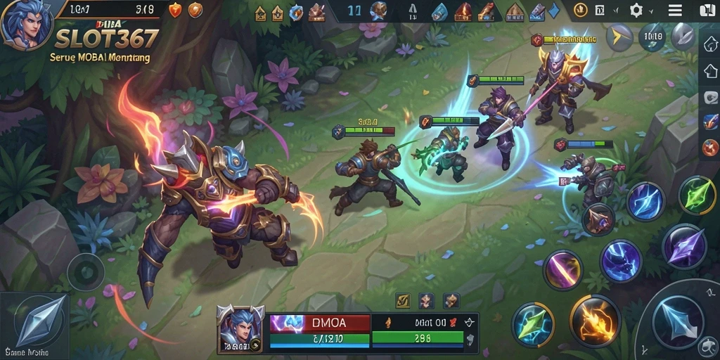 Screenshot gameplay SLOT367 menampilkan aksi seru dalam pertarungan tim.