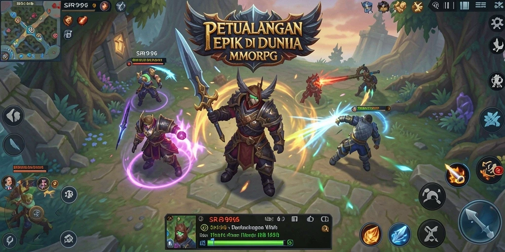 Screenshot SR996 menampilkan pertempuran seru dalam dunia MMORPG yang menakjubkan.
