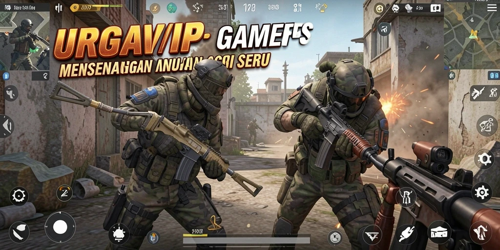 Screenshot SURGAVIP menampilkan aksi tembak-menembak yang mendebarkan.